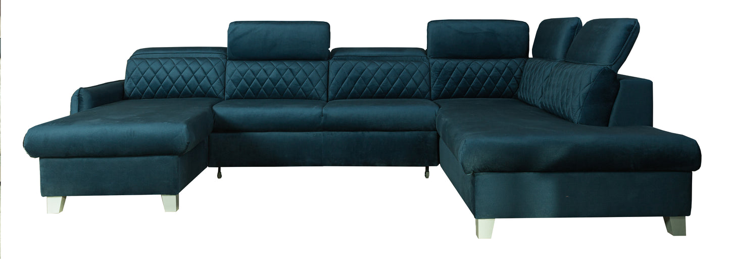 Coltar U Extensibil  Cu Lada Tiago, Dreapta, 6 Locuri, Tetiere Reglabile, Albastru 330 Cm