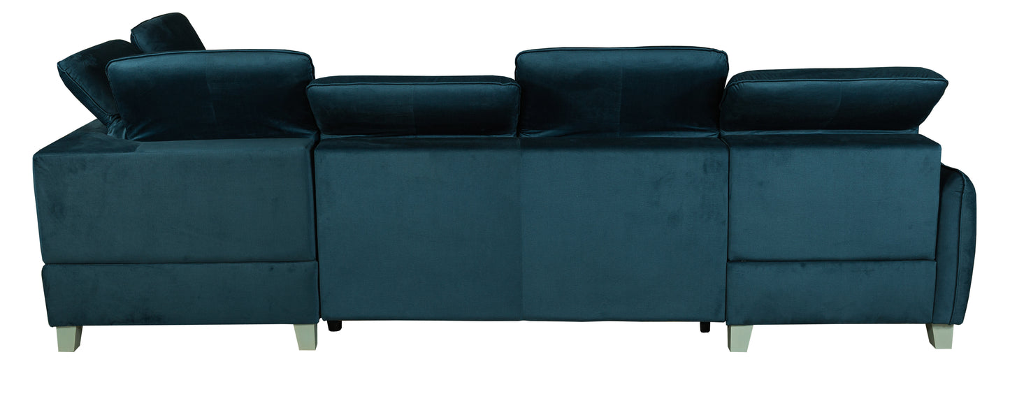 Coltar U Extensibil  Cu Lada Tiago, Dreapta, 6 Locuri, Tetiere Reglabile, Albastru 330 Cm