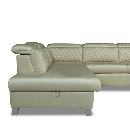 Coltar U Extensibil Tiago, Stanga, 6 Locuri, Tetiere Reglabile, Crem 330 Cm