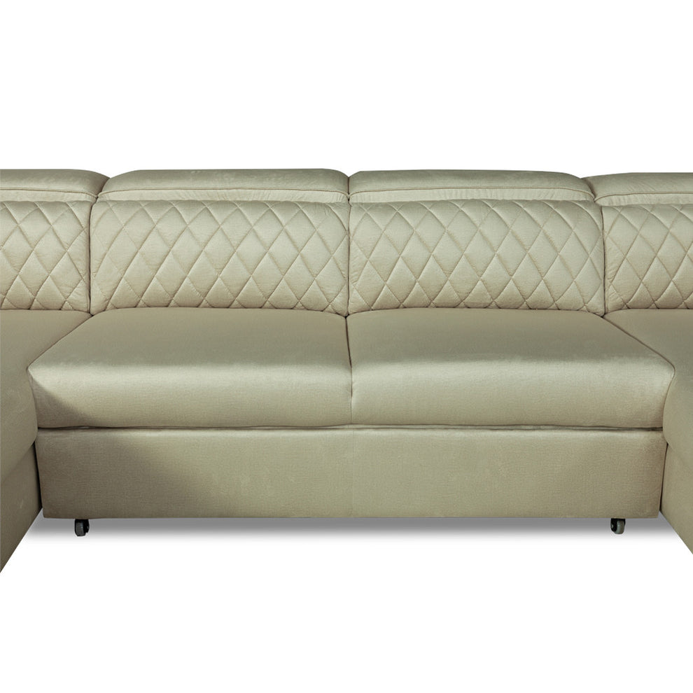 Coltar U Extensibil Tiago, Stanga, 6 Locuri, Tetiere Reglabile, Crem 330 Cm