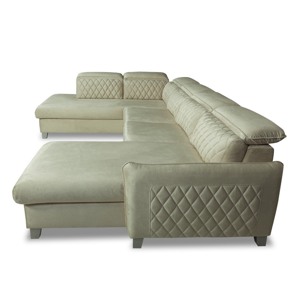 Coltar U Extensibil Tiago, Stanga, 6 Locuri, Tetiere Reglabile, Crem 330 Cm