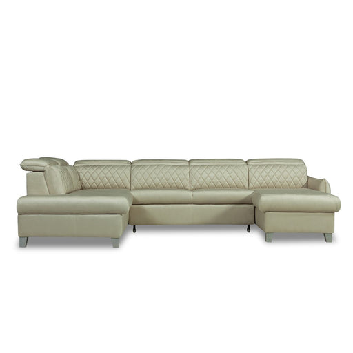 Coltar U Extensibil Tiago, Stanga, 6 Locuri, Tetiere Reglabile, Crem 330 Cm
