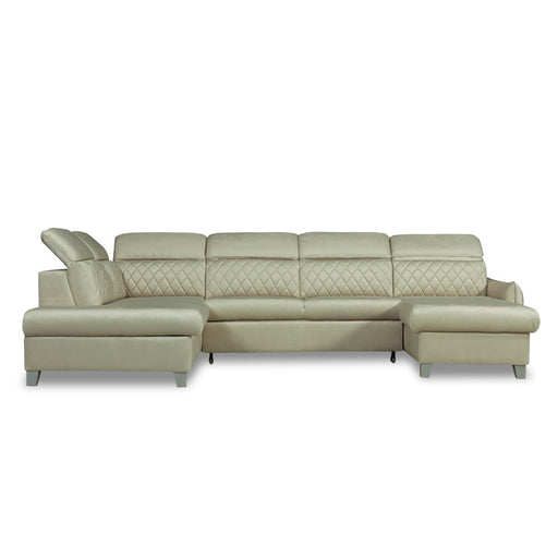 Coltar U Extensibil Tiago, Stanga, 6 Locuri, Tetiere Reglabile, Crem 330 Cm