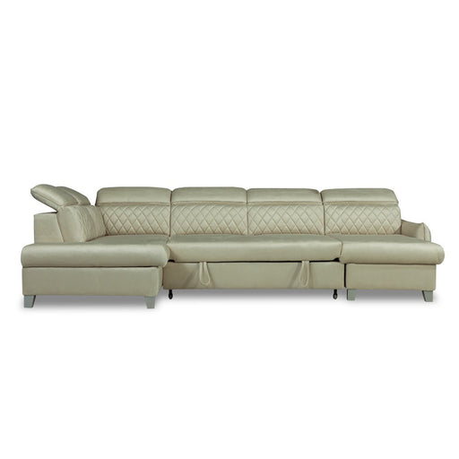 Coltar U Extensibil Tiago, Stanga, 6 Locuri, Tetiere Reglabile, Crem 330 Cm