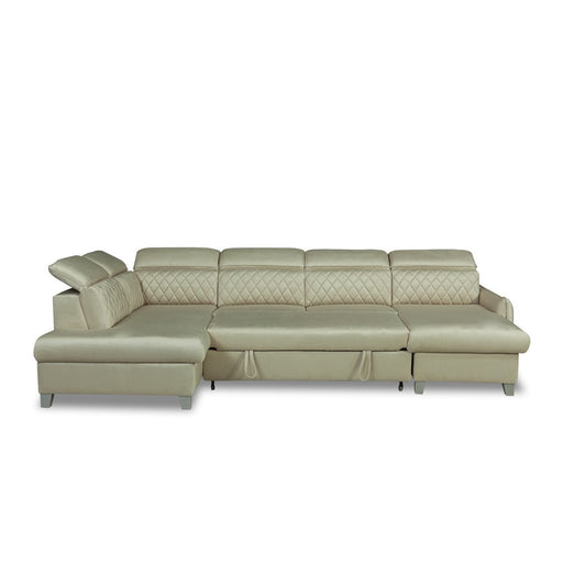 Coltar U Extensibil Tiago, Stanga, 6 Locuri, Tetiere Reglabile, Crem 330 Cm