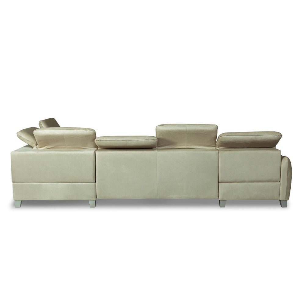 Coltar U Extensibil Tiago, Stanga, 6 Locuri, Tetiere Reglabile, Crem 330 Cm
