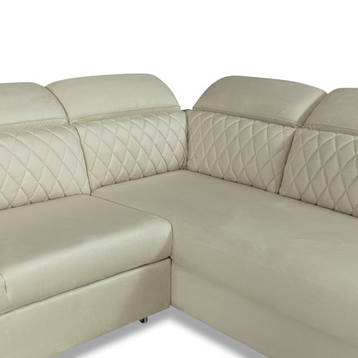 Coltar Extensibil Cu Otoman Dreapta Cu Lada Tiago, 5 Locuri, Tetiere Reglabile, Crem, 255 Cm