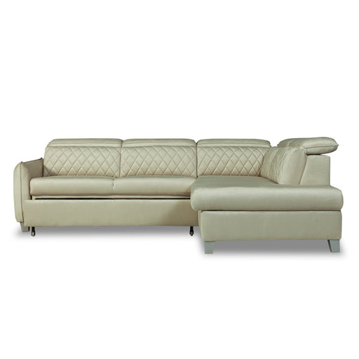 Coltar Extensibil Cu Otoman Dreapta Cu Lada Tiago, 5 Locuri, Tetiere Reglabile, Crem, 255 Cm