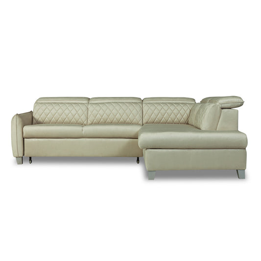 Coltar Extensibil Cu Otoman Dreapta Tiago, 5 Locuri, Tetiere Reglabile, Crem, 255 Cm