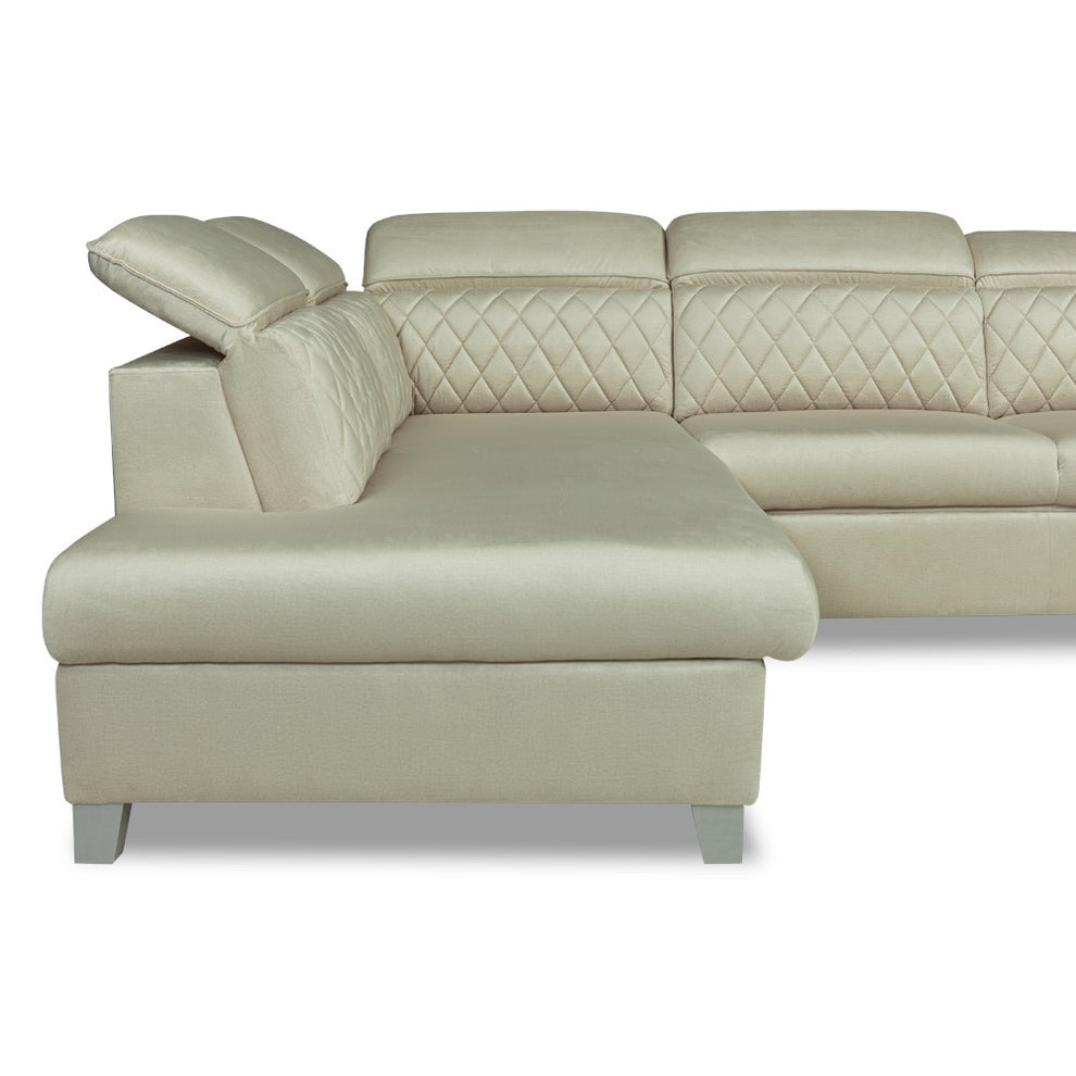 Coltar Extensibil Cu Otoman Stanga Tiago, 5 Locuri, Tetiere Reglabile, Crem, 255 Cm