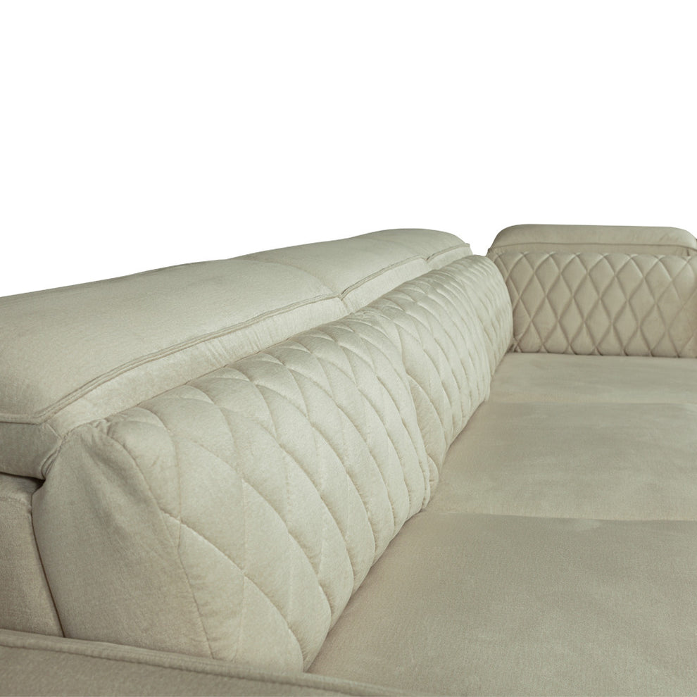 Coltar Extensibil Cu Otoman Stanga Tiago, 5 Locuri, Tetiere Reglabile, Crem, 255 Cm