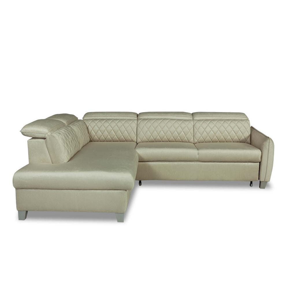 Coltar Extensibil Cu Otoman Stanga Tiago, 5 Locuri, Tetiere Reglabile, Crem, 255 Cm
