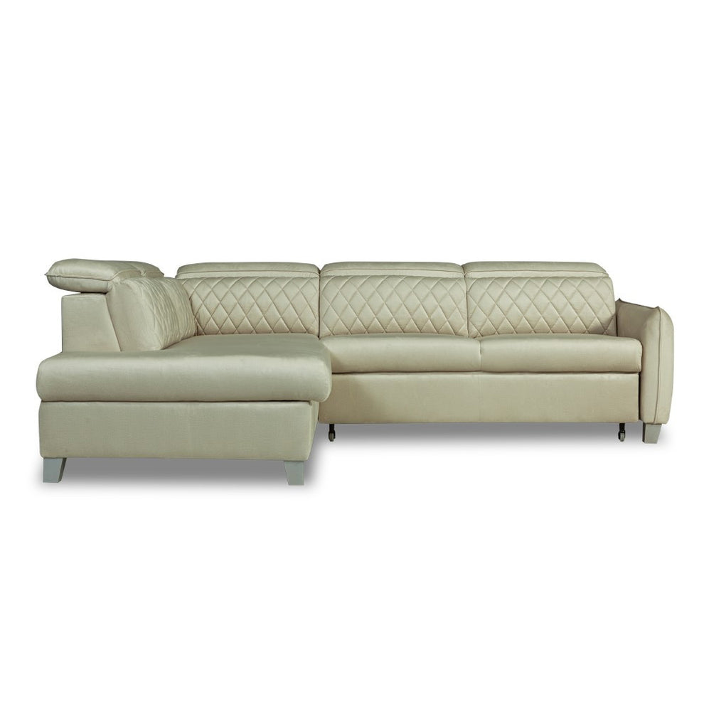 Coltar Extensibil Cu Otoman Stanga Tiago, 5 Locuri, Tetiere Reglabile, Crem, 255 Cm