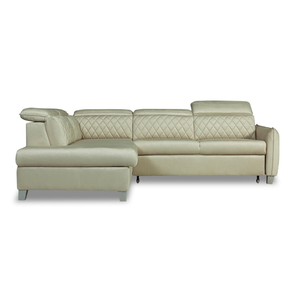 Coltar Extensibil Cu Otoman Stanga Tiago, 5 Locuri, Tetiere Reglabile, Crem, 255 Cm