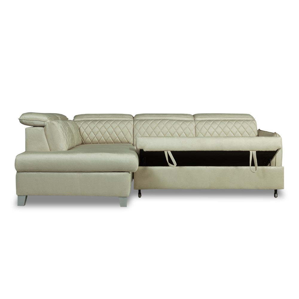 Coltar Extensibil Cu Otoman Stanga Tiago, 5 Locuri, Tetiere Reglabile, Crem, 255 Cm