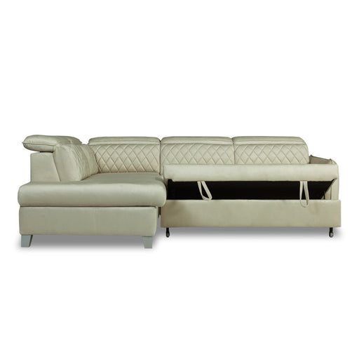 Coltar Extensibil Cu Otoman Stanga Tiago, 5 Locuri, Tetiere Reglabile, Crem, 255 Cm