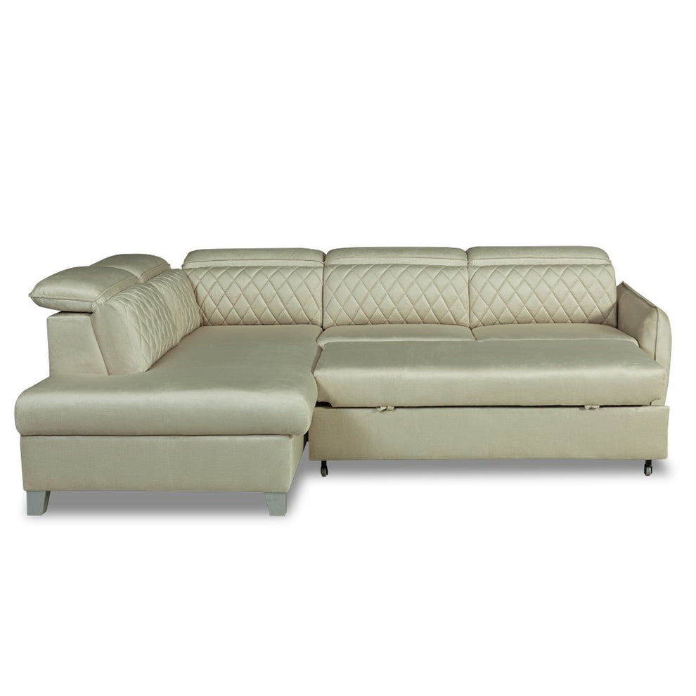 Coltar Extensibil Cu Otoman Stanga Tiago, 5 Locuri, Tetiere Reglabile, Crem, 255 Cm