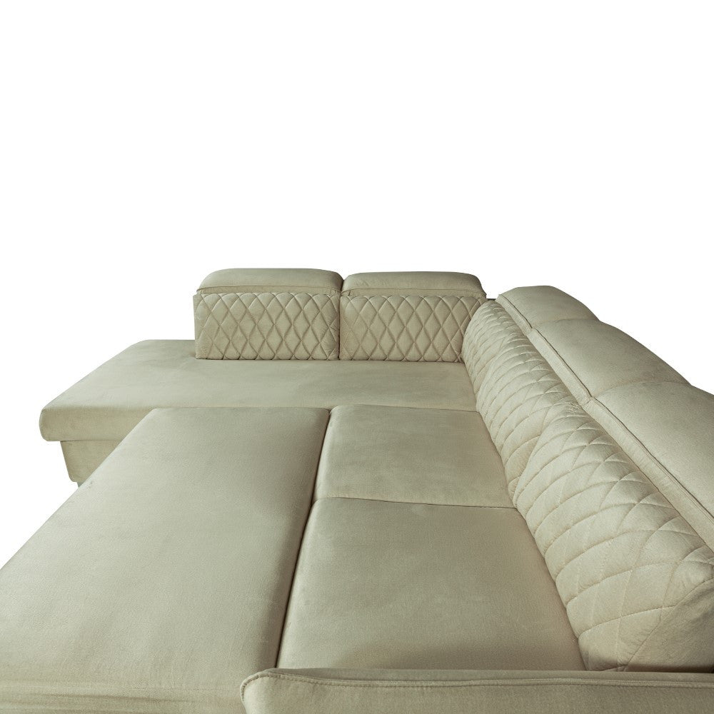 Coltar Extensibil Cu Otoman Stanga Tiago, 5 Locuri, Tetiere Reglabile, Crem, 255 Cm