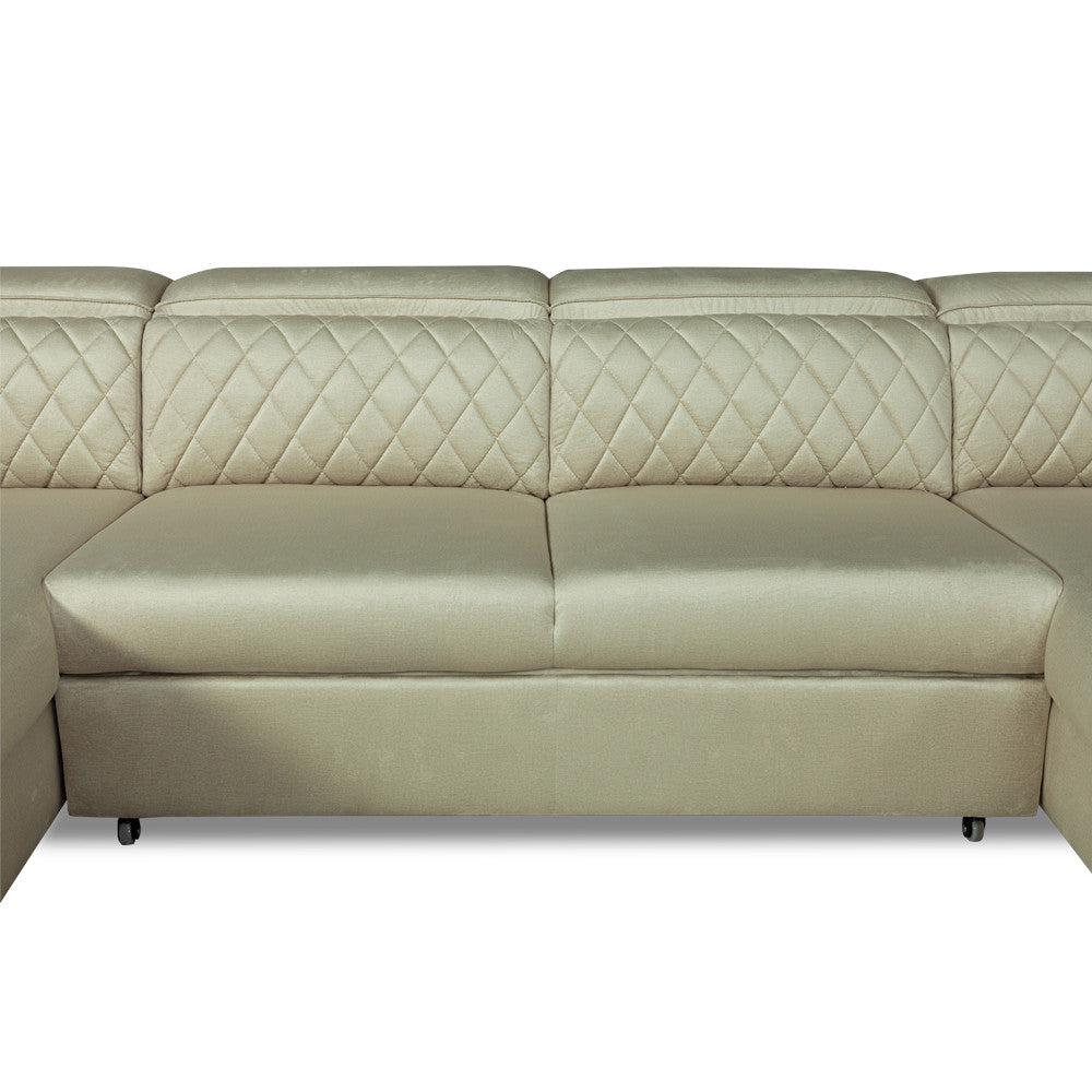 Coltar U Extensibil Cu Lada Tiago, Stanga, 6 Locuri, Tetiere Reglabile, Crem 330 Cm