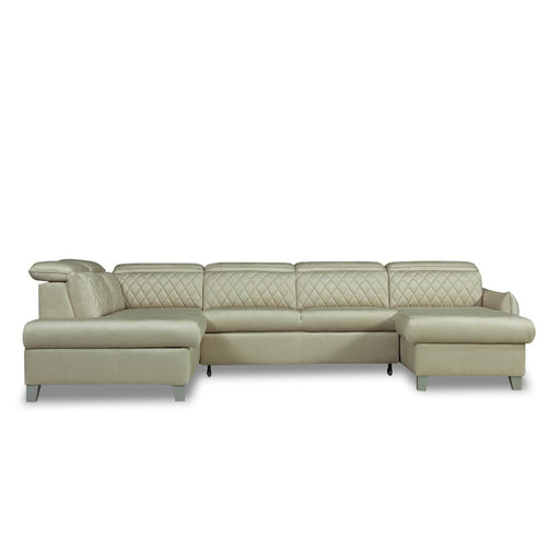Coltar U Extensibil Cu Lada Tiago, Stanga, 6 Locuri, Tetiere Reglabile, Crem 330 Cm