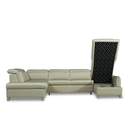 Coltar U Extensibil Cu Lada Tiago, Stanga, 6 Locuri, Tetiere Reglabile, Crem 330 Cm