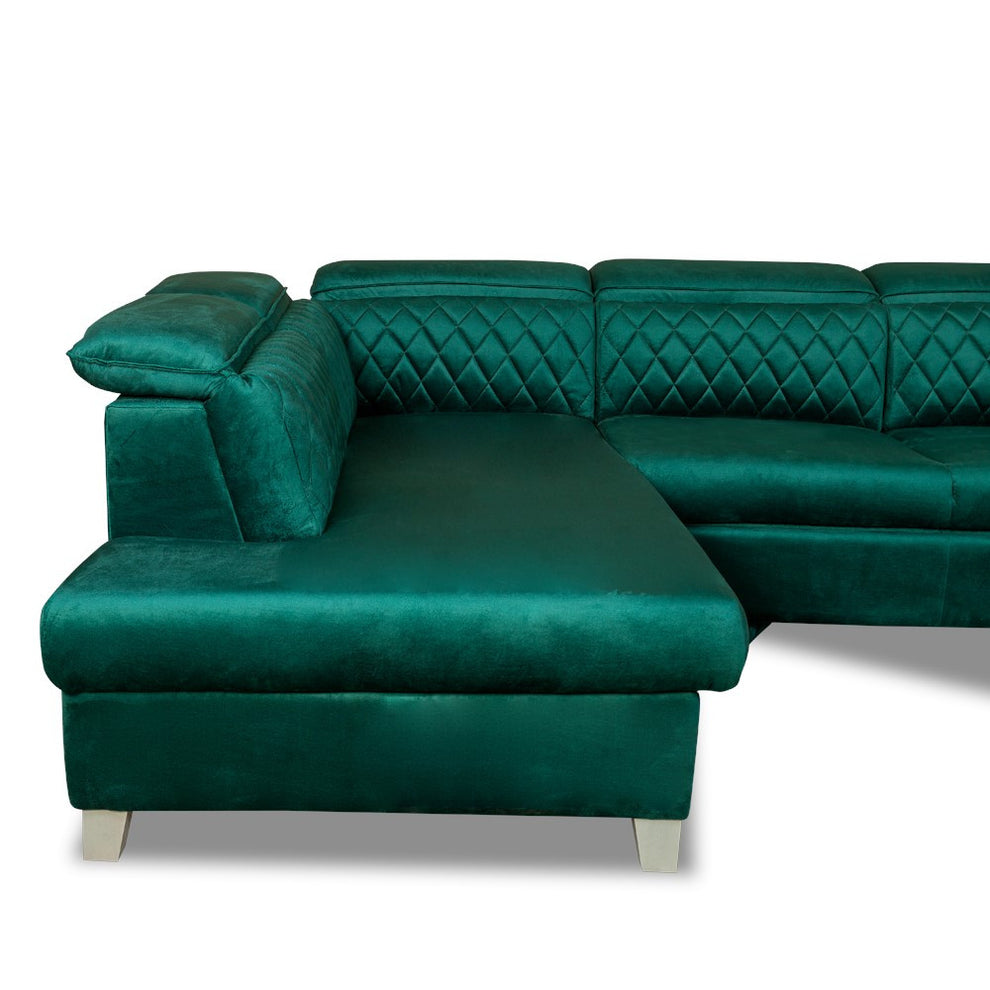 Coltar U Extensibil Tiago, Stanga, 6 Locuri, Tetiere Reglabile, Verde 330 Cm