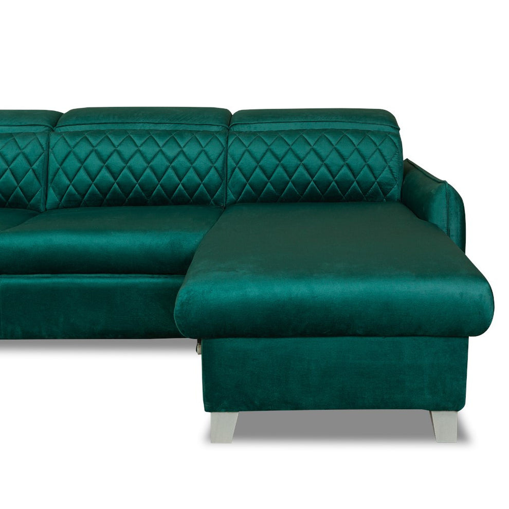 Coltar U Extensibil Tiago, Stanga, 6 Locuri, Tetiere Reglabile, Verde 330 Cm