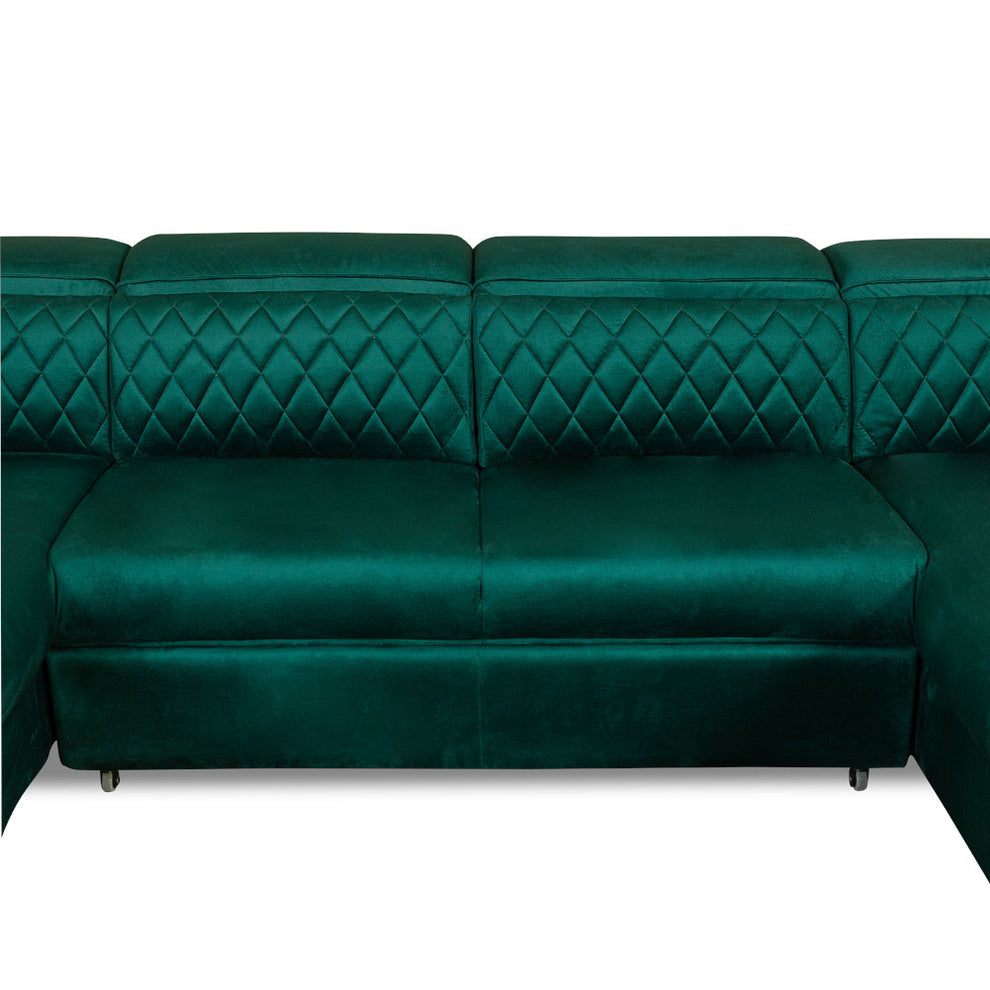 Coltar U Extensibil Tiago, Stanga, 6 Locuri, Tetiere Reglabile, Verde 330 Cm