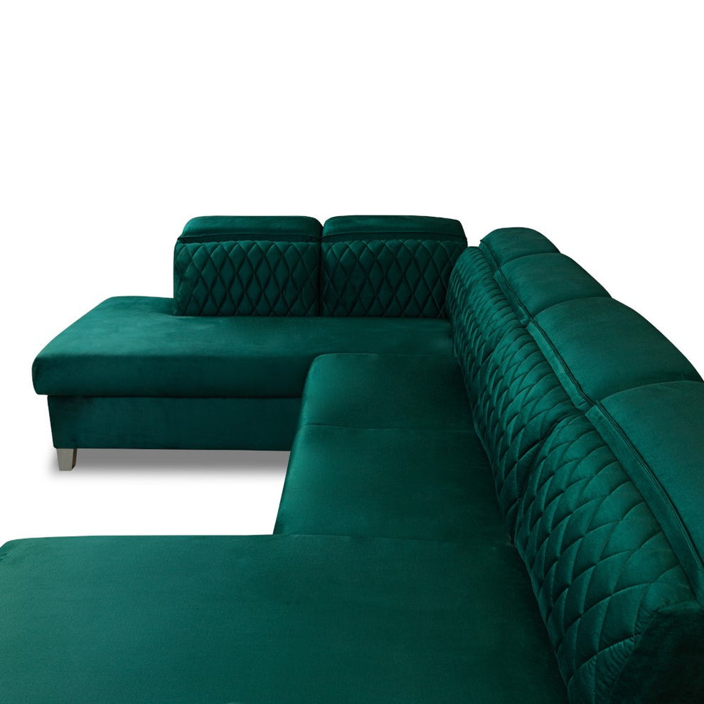 Coltar U Extensibil Tiago, Stanga, 6 Locuri, Tetiere Reglabile, Verde 330 Cm
