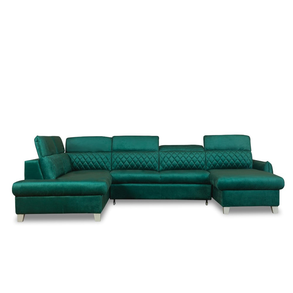 Coltar U Extensibil Tiago, Stanga, 6 Locuri, Tetiere Reglabile, Verde 330 Cm