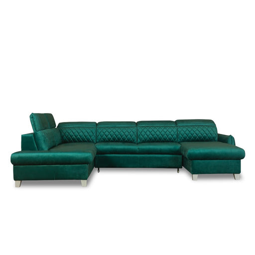 Coltar U Extensibil Tiago, Stanga, 6 Locuri, Tetiere Reglabile, Verde 330 Cm