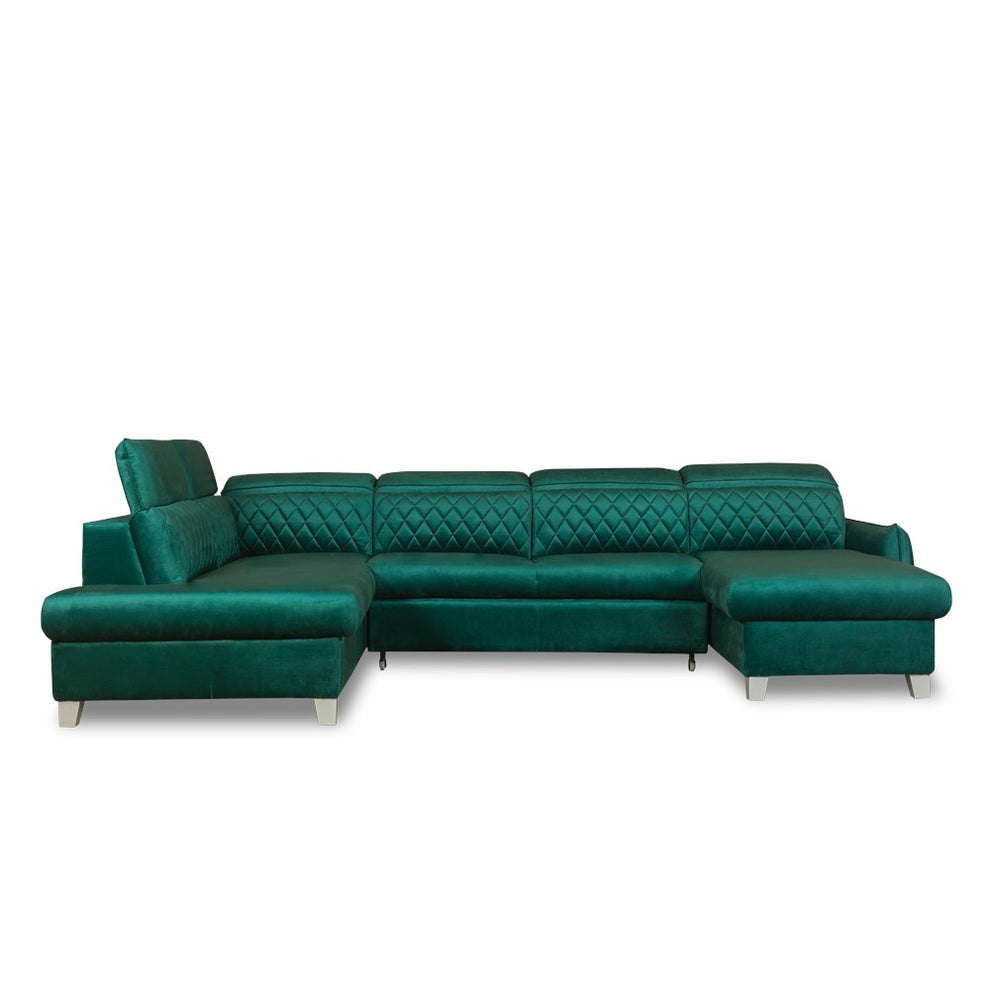 Coltar U Extensibil Tiago, Stanga, 6 Locuri, Tetiere Reglabile, Verde 330 Cm