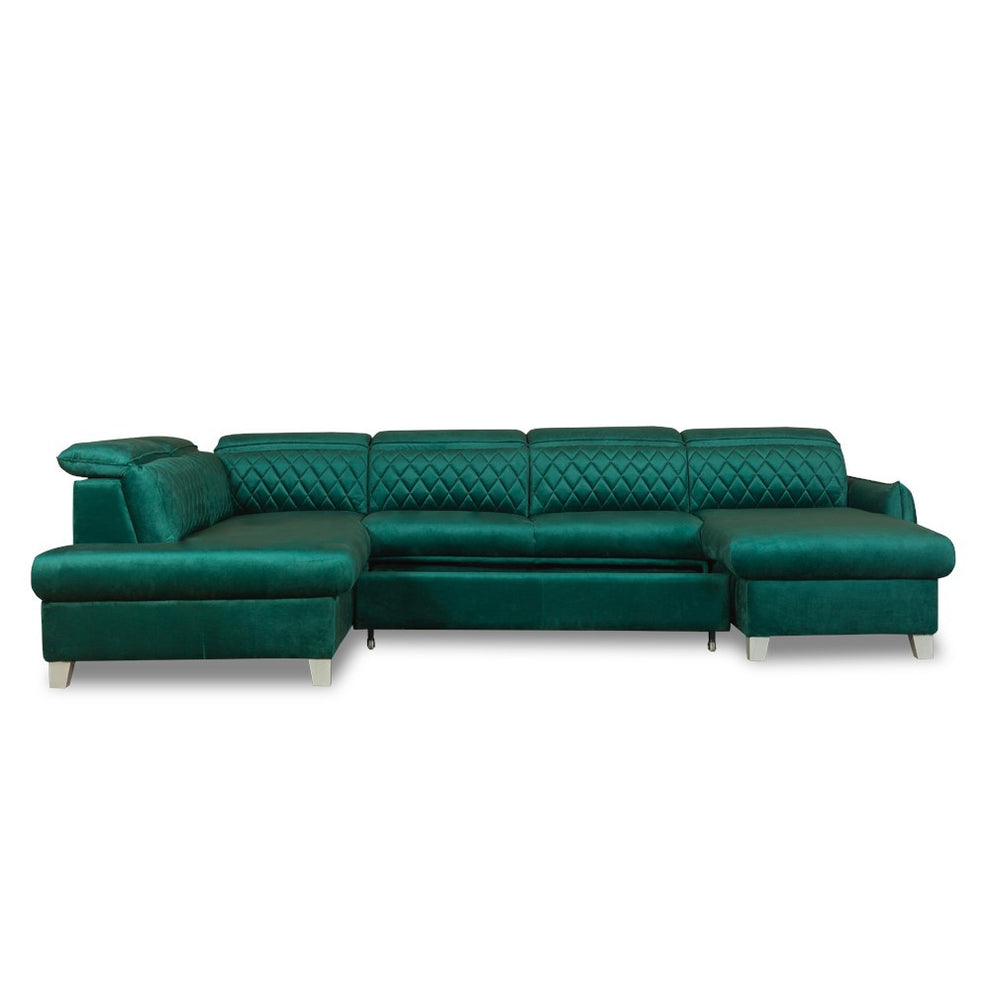 Coltar U Extensibil Tiago, Stanga, 6 Locuri, Tetiere Reglabile, Verde 330 Cm