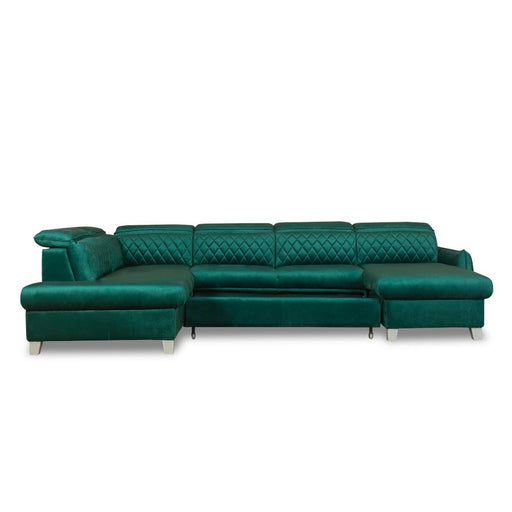 Coltar U Extensibil Tiago, Stanga, 6 Locuri, Tetiere Reglabile, Verde 330 Cm