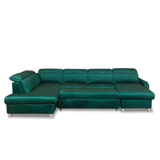 Coltar U Extensibil Tiago, Stanga, 6 Locuri, Tetiere Reglabile, Verde 330 Cm