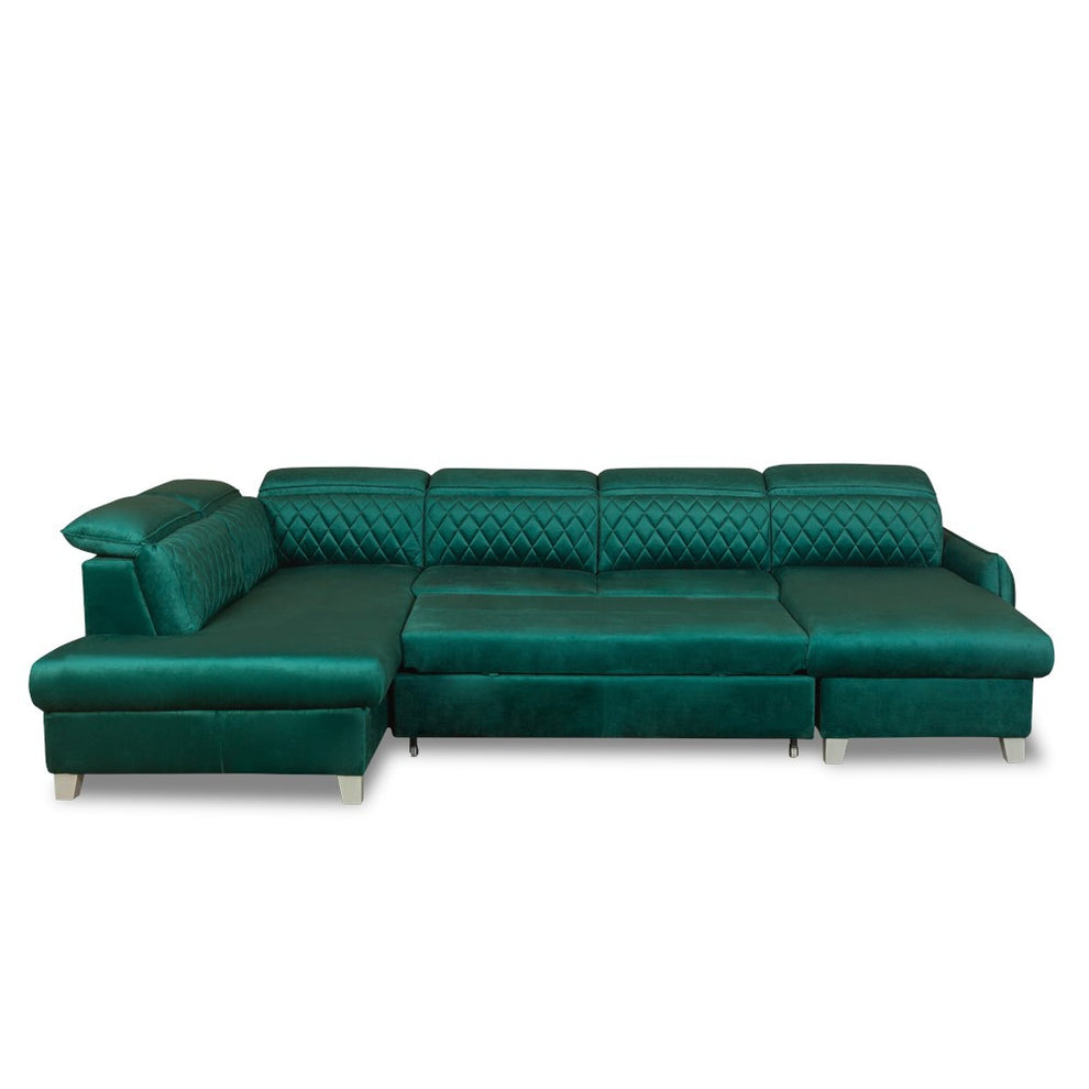 Coltar U Extensibil Tiago, Stanga, 6 Locuri, Tetiere Reglabile, Verde 330 Cm