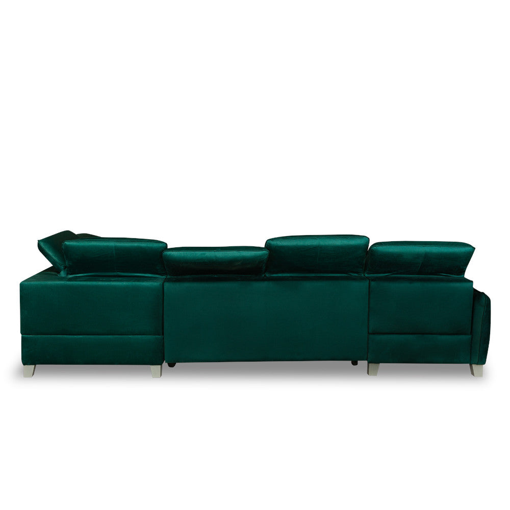 Coltar U Extensibil Tiago, Stanga, 6 Locuri, Tetiere Reglabile, Verde 330 Cm