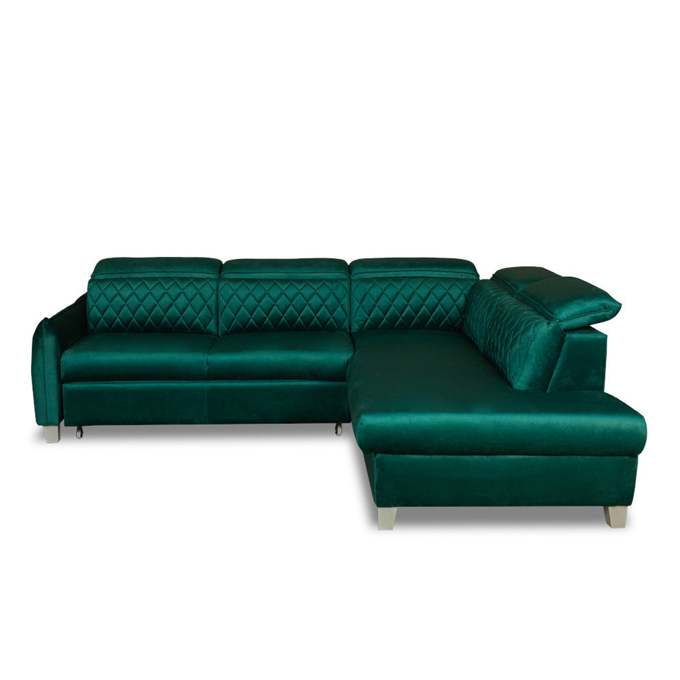 Coltar Extensibil Cu Otoman Dreapta Tiago, 5 Locuri, Tetiere Reglabile, Verde, 255 Cm