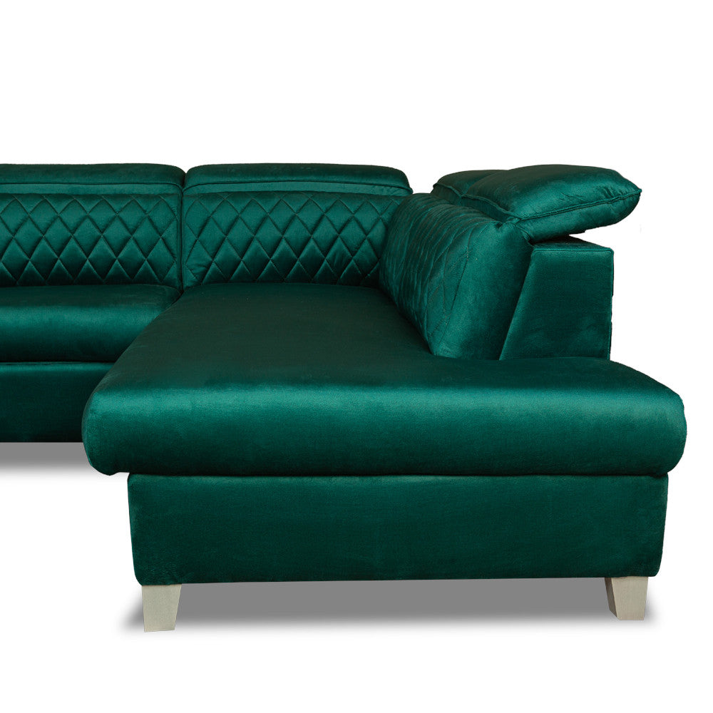 Coltar Extensibil Cu Otoman Dreapta Tiago, 5 Locuri, Tetiere Reglabile, Verde, 255 Cm