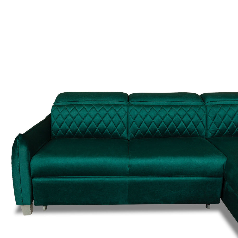 Coltar Extensibil Cu Otoman Dreapta Tiago, 5 Locuri, Tetiere Reglabile, Verde, 255 Cm
