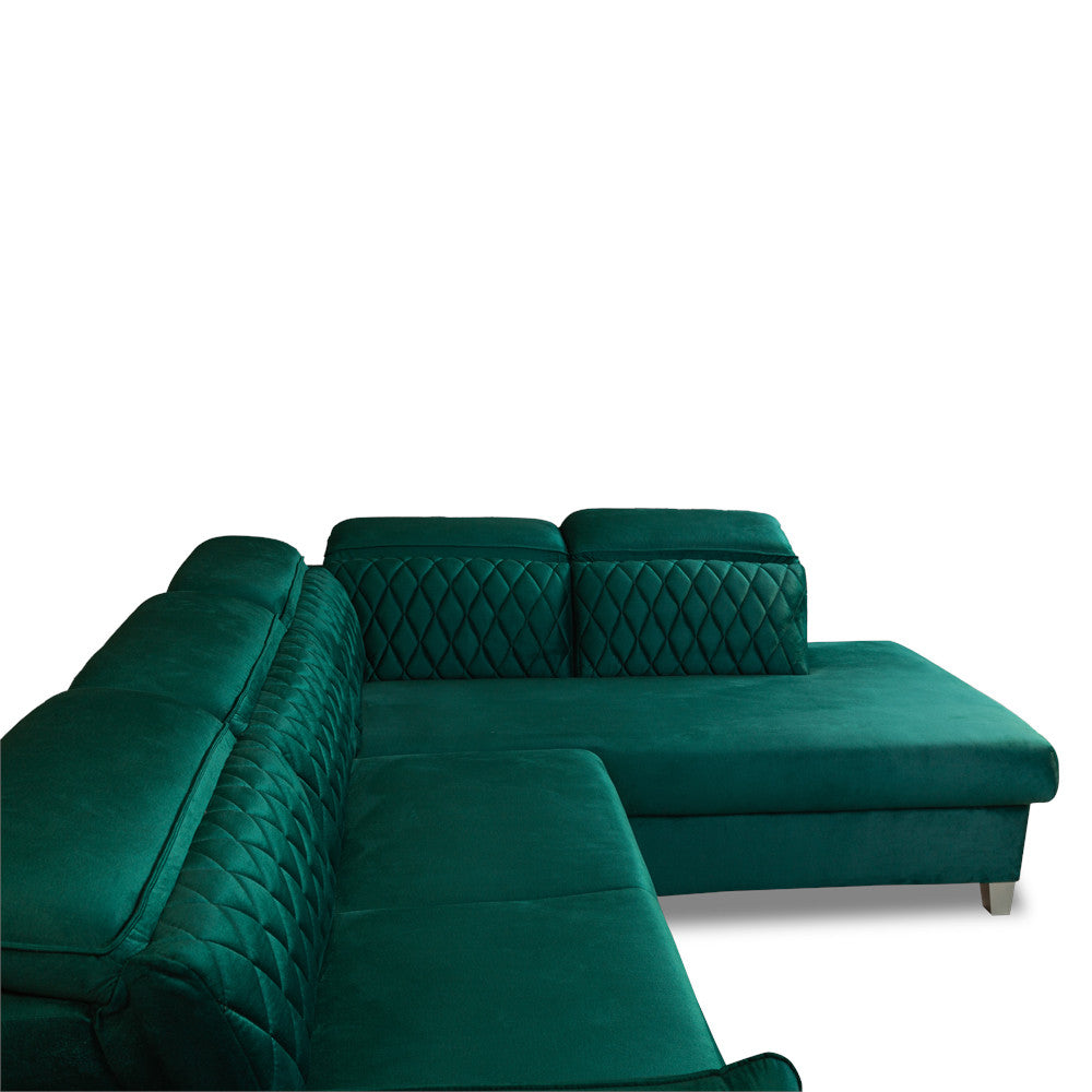 Coltar Extensibil Cu Otoman Dreapta Tiago, 5 Locuri, Tetiere Reglabile, Verde, 255 Cm