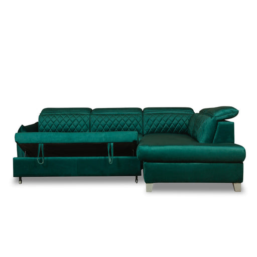 Coltar Extensibil Cu Otoman Dreapta Tiago, 5 Locuri, Tetiere Reglabile, Verde, 255 Cm