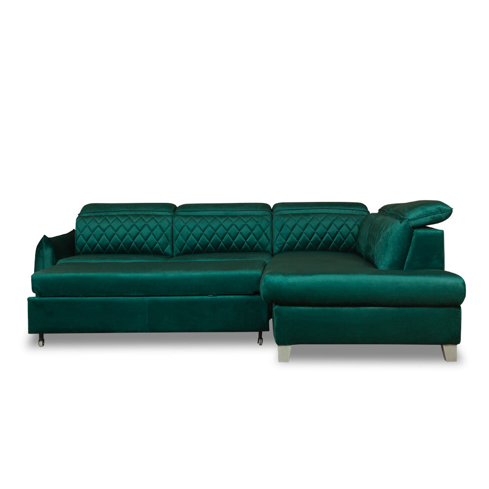 Coltar Extensibil Cu Otoman Dreapta Tiago, 5 Locuri, Tetiere Reglabile, Verde, 255 Cm
