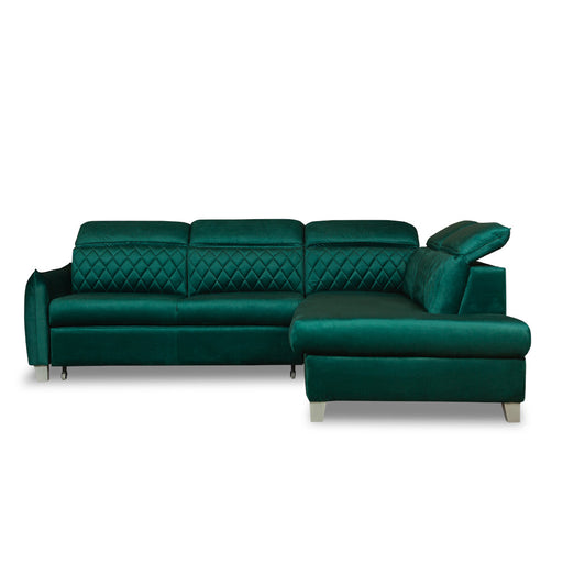 Coltar Extensibil Cu Otoman Dreapta Tiago, 5 Locuri, Tetiere Reglabile, Verde, 255 Cm