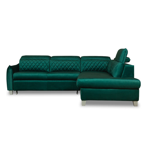 Coltar Extensibil Cu Otoman Dreapta Tiago, 5 Locuri, Tetiere Reglabile, Verde, 255 Cm