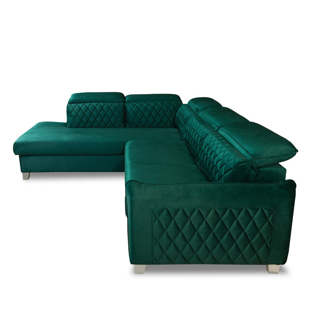 Coltar Extensibil Cu Otoman Stanga Tiago, 5 Locuri, Tetiere Reglabile, Verde, 255 Cm