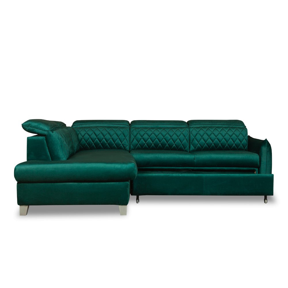 Coltar Extensibil Cu Otoman Stanga Tiago, 5 Locuri, Tetiere Reglabile, Verde, 255 Cm