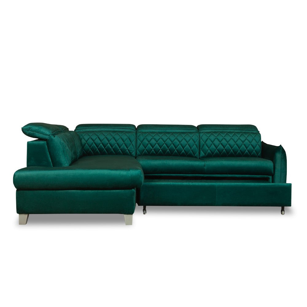 Coltar Extensibil Cu Otoman Stanga Tiago, 5 Locuri, Tetiere Reglabile, Verde, 255 Cm