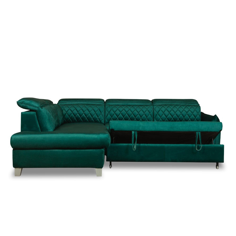 Coltar Extensibil Cu Otoman Stanga Tiago, 5 Locuri, Tetiere Reglabile, Verde, 255 Cm
