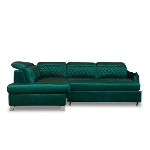 Coltar Extensibil Cu Otoman Stanga Tiago, 5 Locuri, Tetiere Reglabile, Verde, 255 Cm